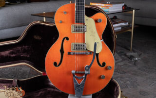 A 1960 Gretsch 6120 in excellent condition with the original hard case. We buy Gretsch guitars.