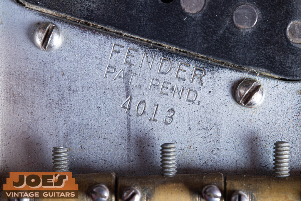 The bridge plate serial number on an iconic 1952 Fender Telecaster